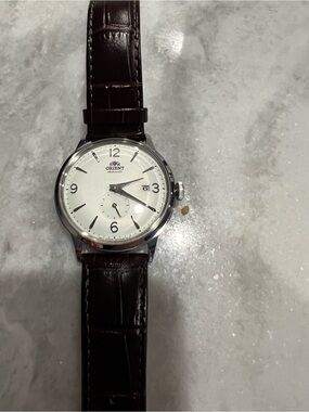 Men's orient Watch with Dark Brown Leather Strap